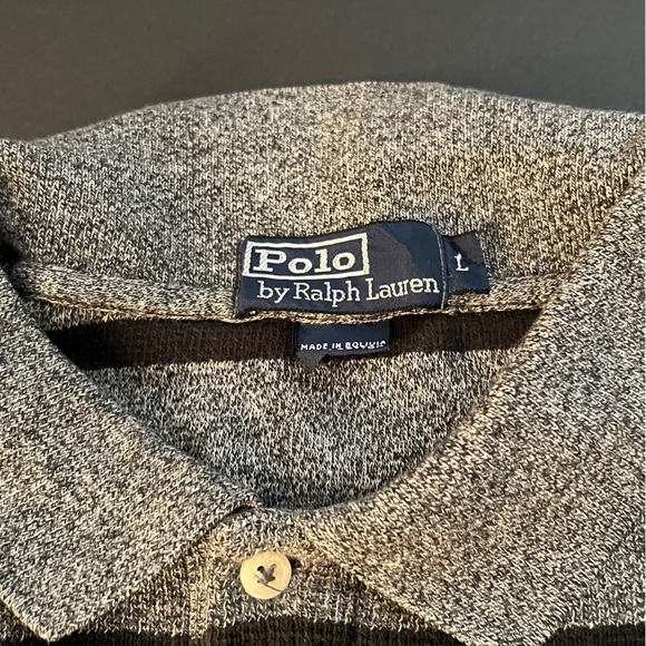 Vintage Polo Ralph Lauren Long Sleeve Gray and Black Striped Shirt. - Picture 8 of 13